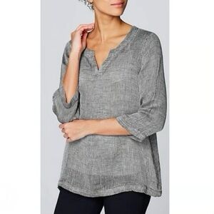 J.JIll Pure Jill XS Oversized Lagenlook Open Knit V-Neck 100% Linen Kimono Top